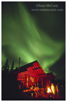 cabin and Northern Lights, Denali National Park, Alaska